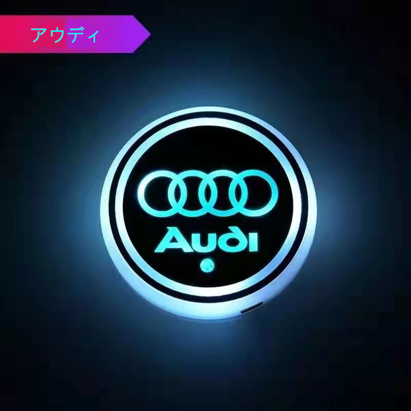 YQQ LED ドリンクホルダー レインボーコースター カーカップホルダー 車載 ロゴ マットパッド 2個セット