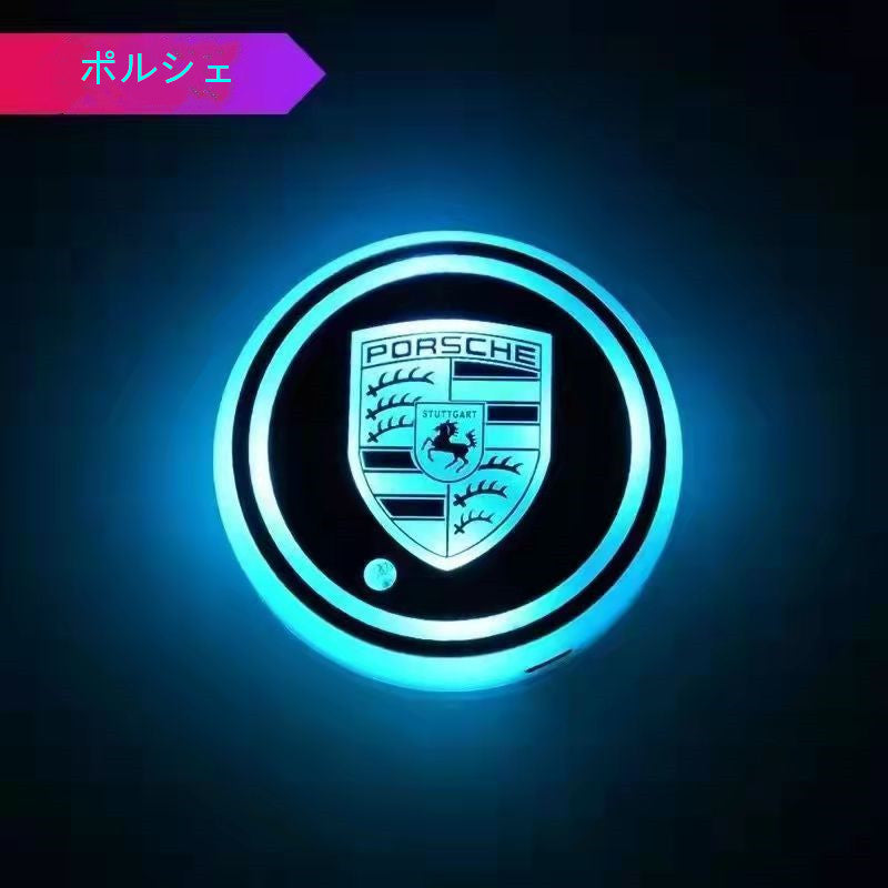YQQ LED ドリンクホルダー レインボーコースター カーカップホルダー 車載 ロゴ マットパッド 2個セット
