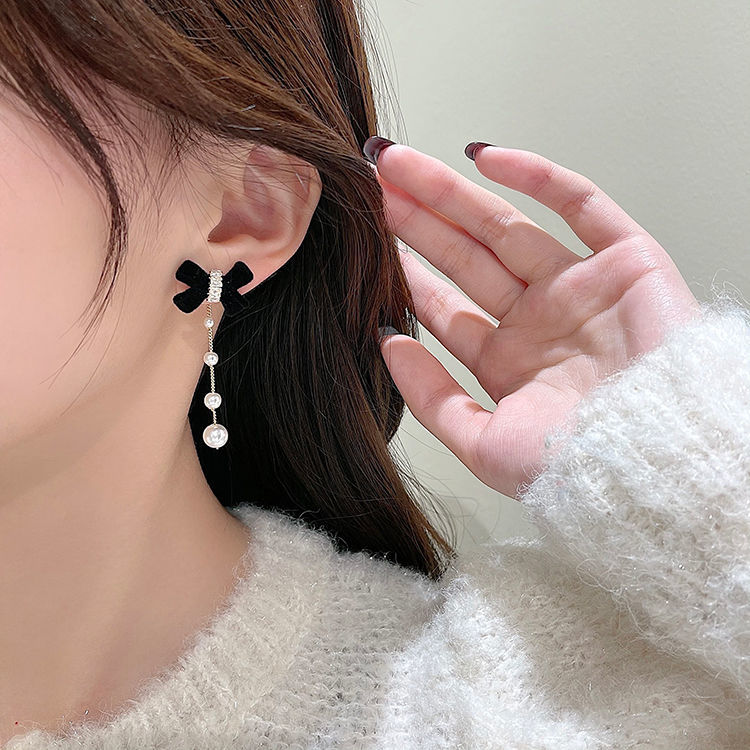 LF ベロアリボン パール真珠 気品のあるピアス