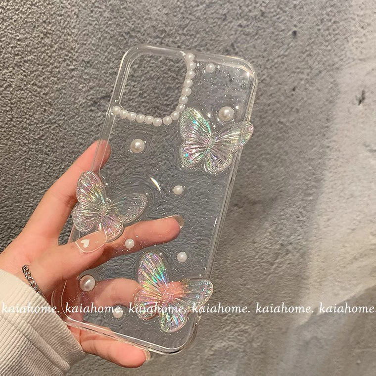 OL 仙気立体蝶バラ真珠透明シリカゲル携帯電話ケース