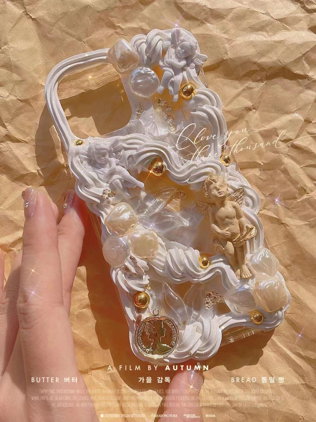 OL バロック風 天使 ゴールド きらきら ホイップ携帯ケース