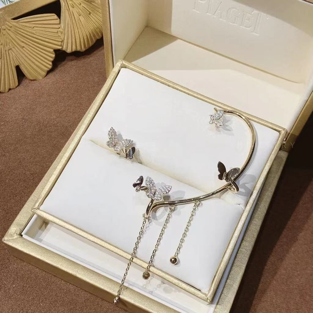 XYW バタフライピアス 蝶 イヤリング かわいい イヤーカフー