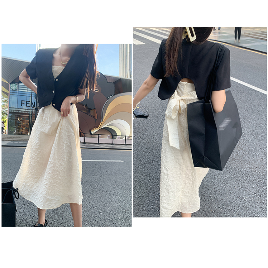 XYW 半袖ブレザー ロングキャミワンピ 背面編上げデザイン カジュアルファッション・スーツ