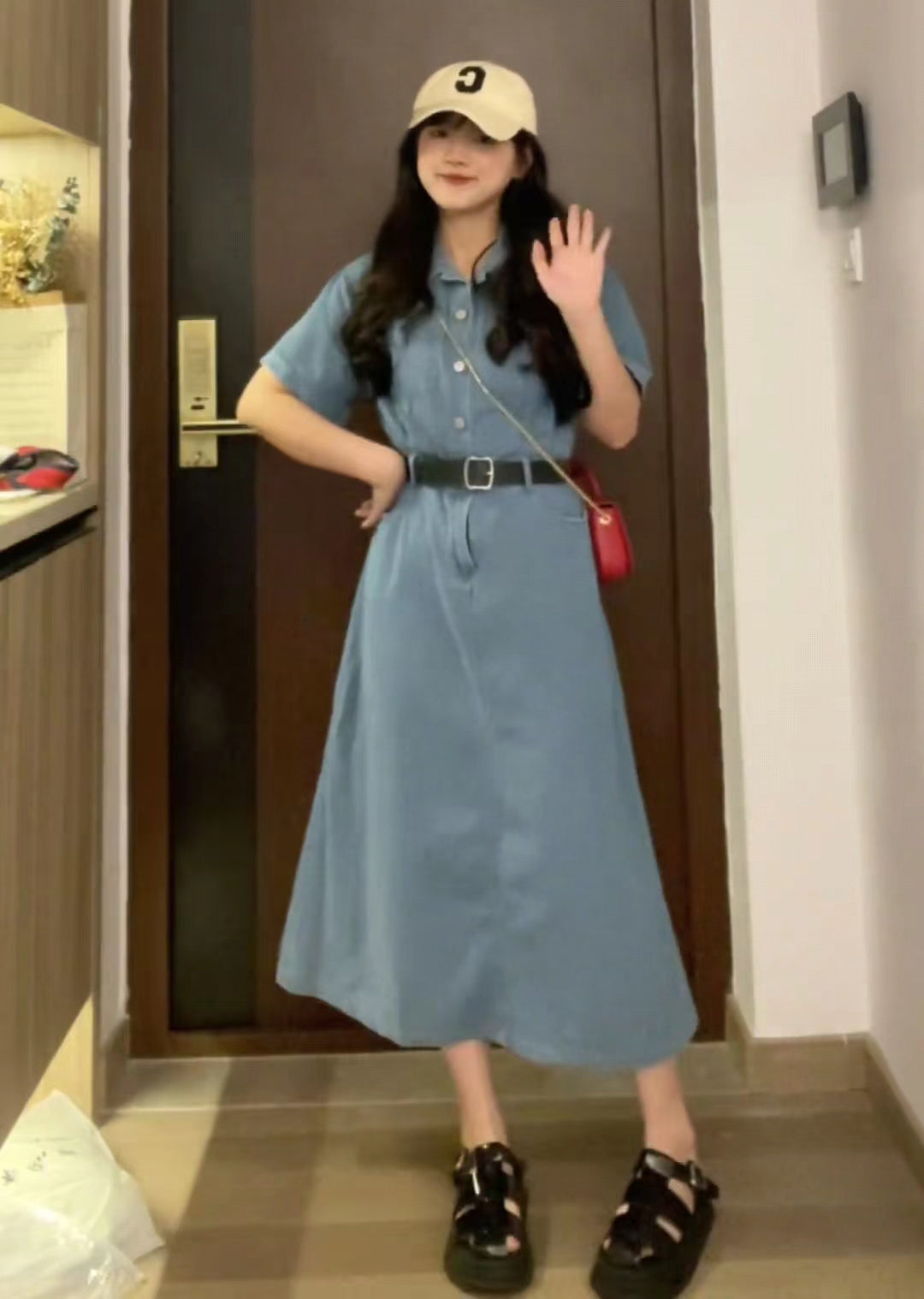 前壳 XYW 夏新作 薄 半袖 デニムワンピース 着やせ ポピュラー