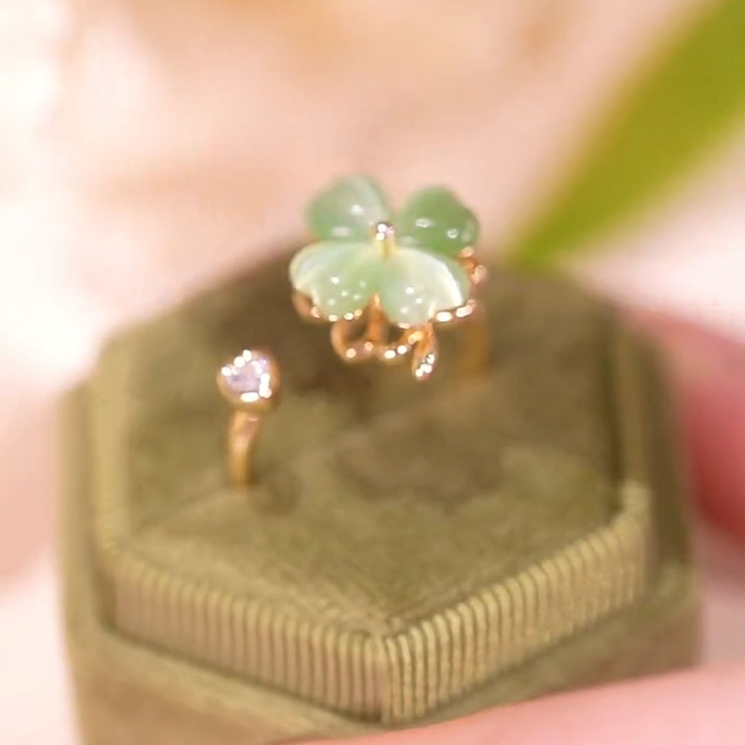 LF 回転式 グリーンキャッツアイ指輪 オープンリング