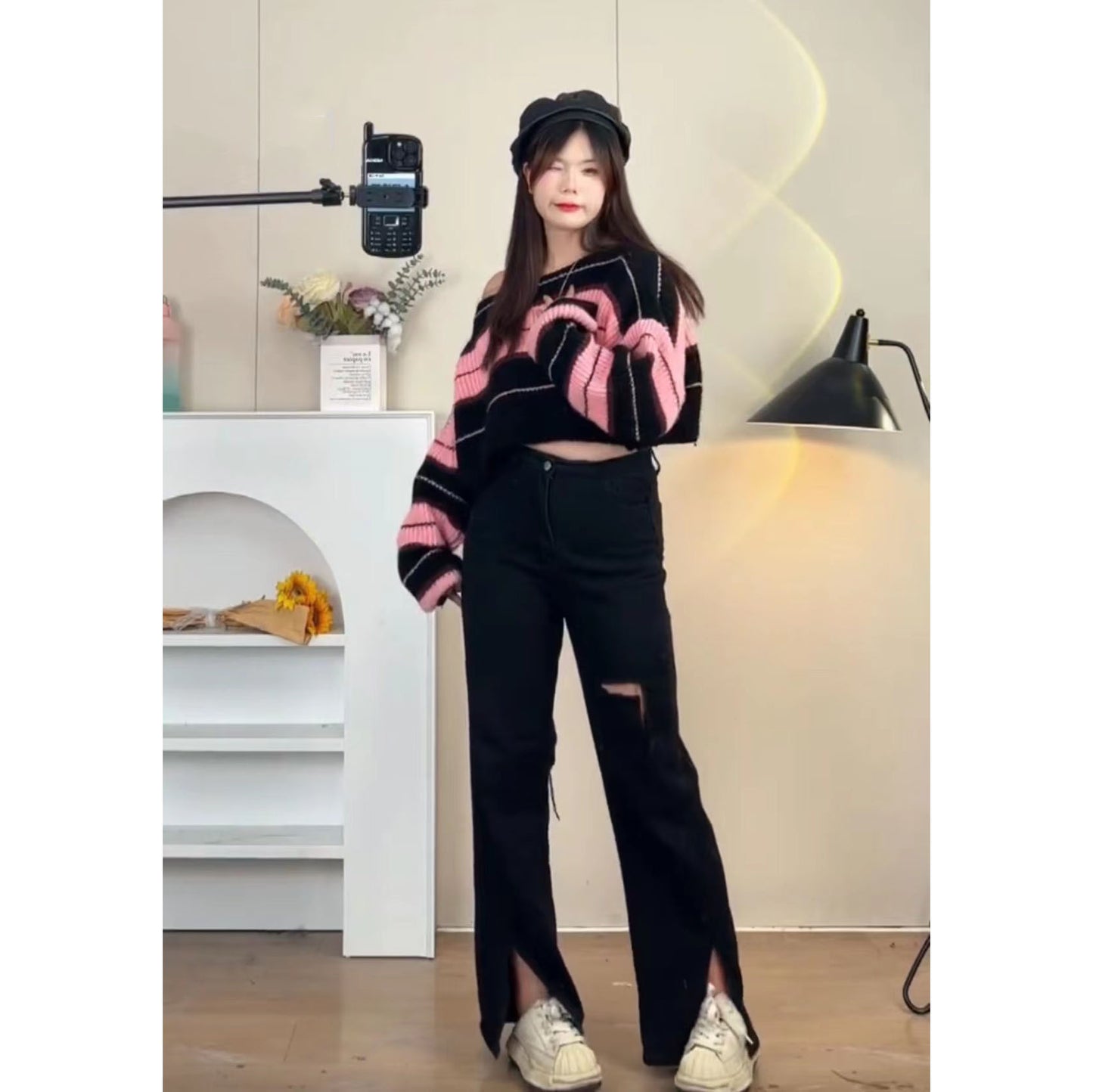 XYW ボーダートップス セーター ゆったり ニットシャツ かっこかわいい