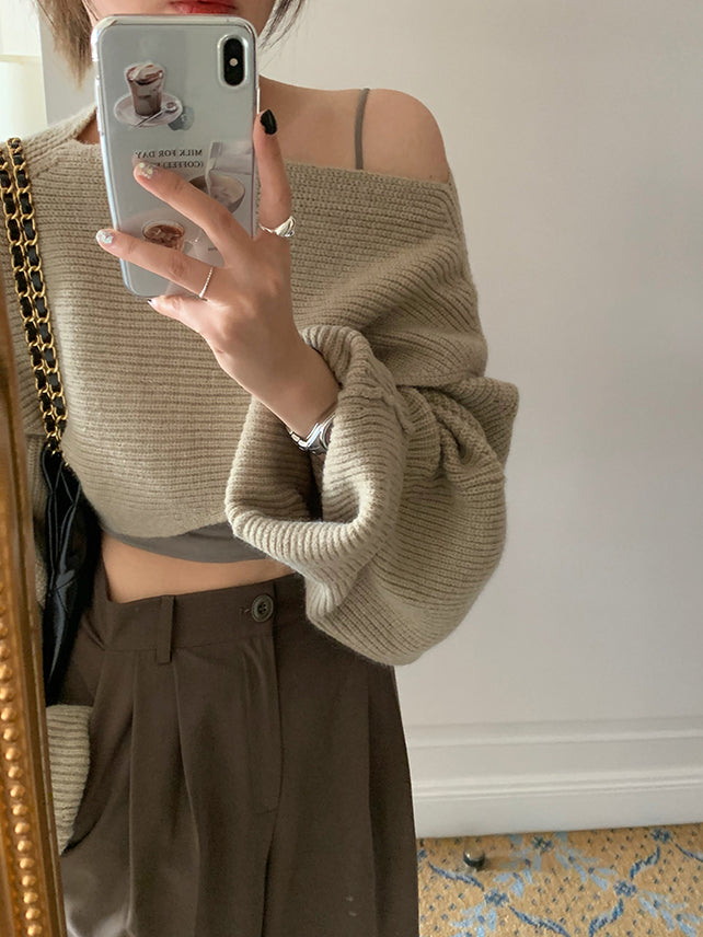 前壳 XYW オフショルダー セーター ニットストール + キャミソール