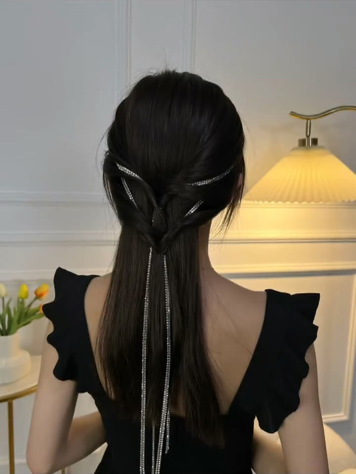 XYW フラッシュドリル チェーンヘアクリップ タッセル ヘアクリップ ヘアアクセサリー 髪飾り
