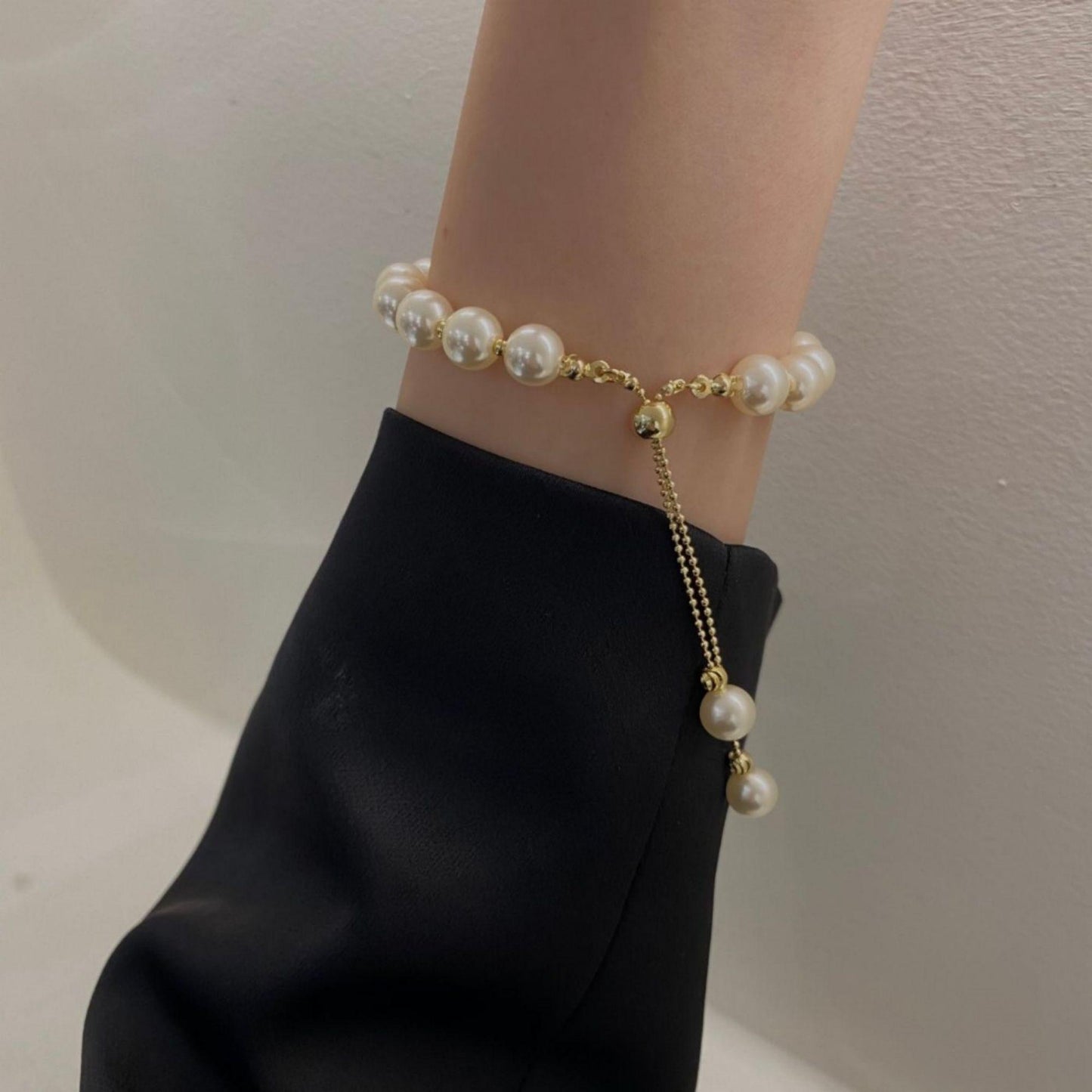 LF ホワイトビーズ引抜ネックレス & ブレスレット エレガント 長さ調節可能