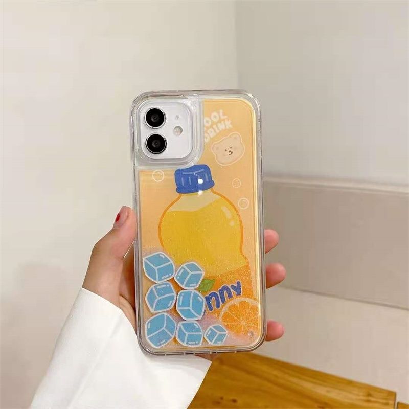 YQQ 気泡水 ファンタ スプライト スマホケース アイスドリンク 液体流砂 携帯ケース