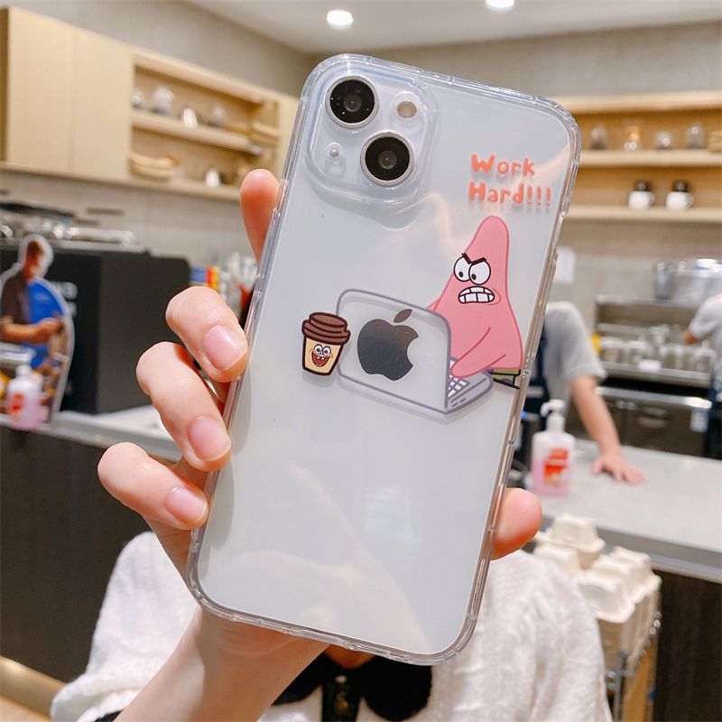 LF かわいい work hard スポンジ・ボブ&パトリック スマホケース 携帯電話ケース 透明