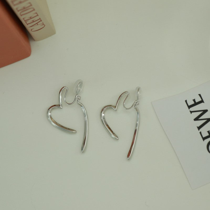 LF ゴールド&シルバー 高級感 スプリットハートイヤリング エレガント ピアス&イヤーカフ