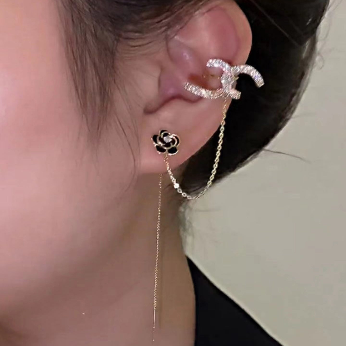 XYW ツバキ イヤーカフ&ピアス一体式 イヤーカフー ロングフリンジ かっこかわいい