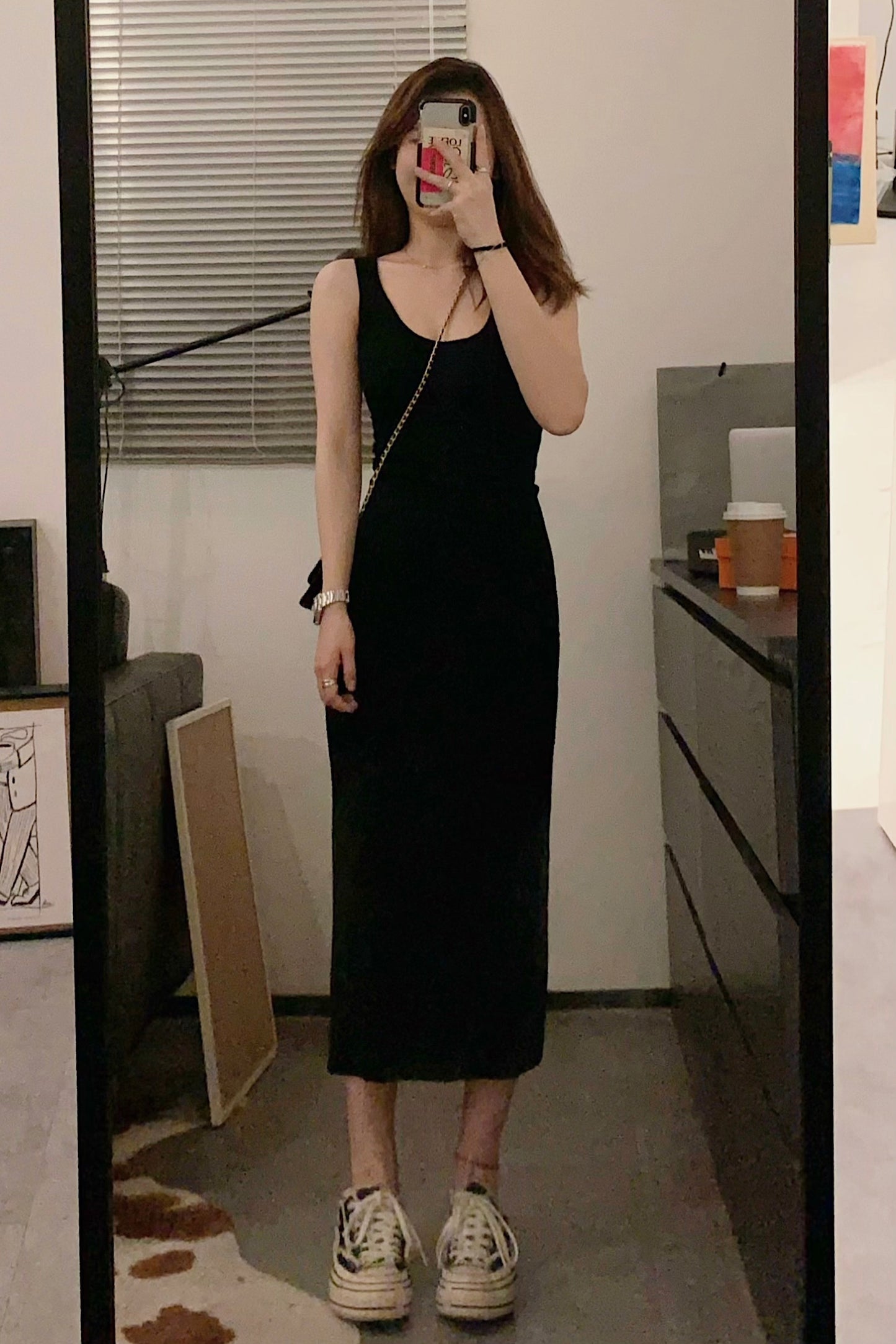 XYW ノースリーブ ニットワンピース ロングスカート インナーシャツ