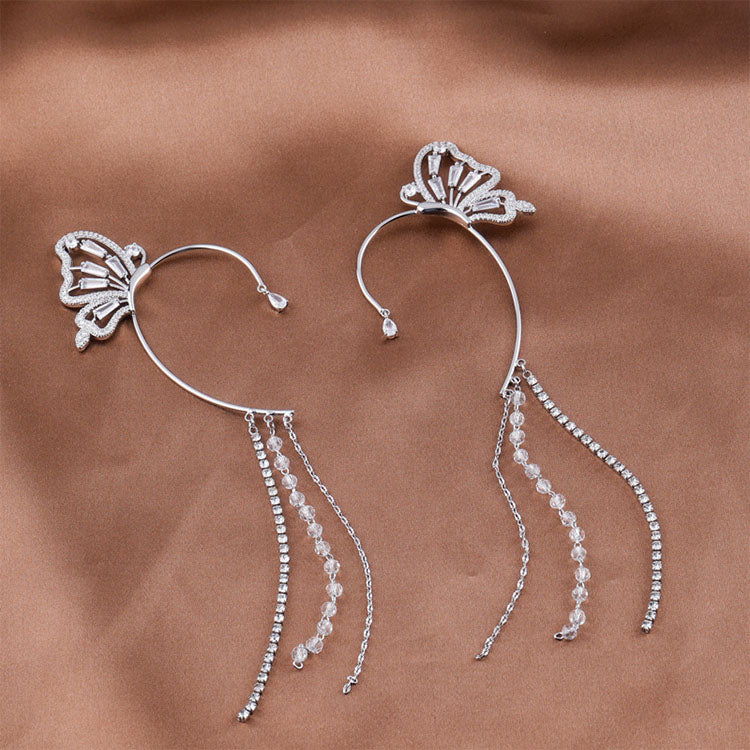 LF キラキラ 蝶羽 揺れる タッセル バタフライのウィング イヤリング イヤーフック