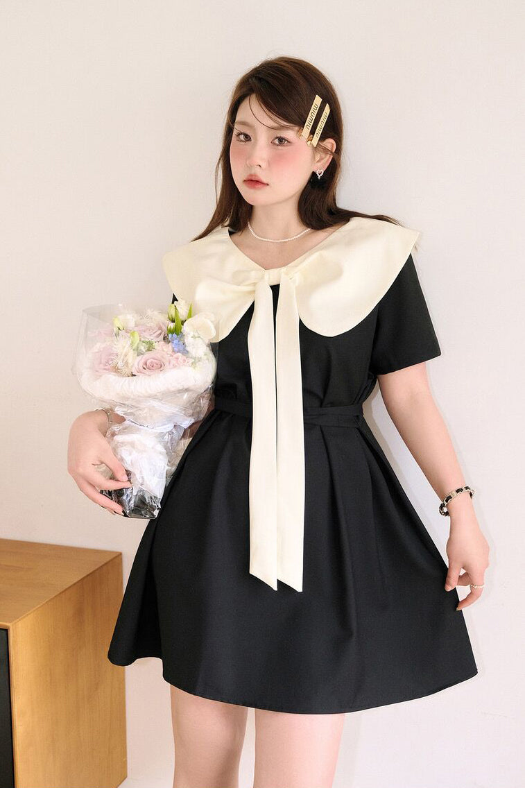 XYW 取り外し可能な襟 スクエアネック 2通りの着方 ロング/ショートタイプ ワンピース 着やせ