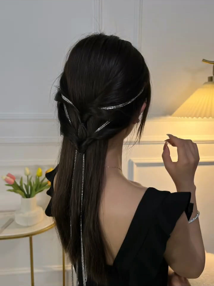 XYW フラッシュドリル チェーンヘアクリップ タッセル ヘアクリップ ヘアアクセサリー 髪飾り