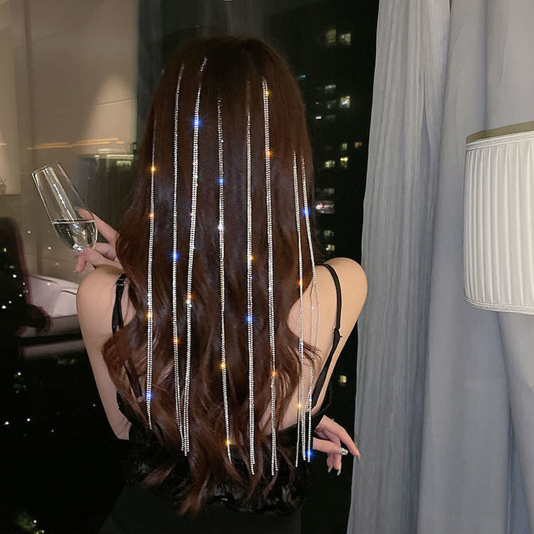 YQQ フラッシュドリル チェーンヘアクリップ タッセル ヘアクリップ ヘアアクセサリー