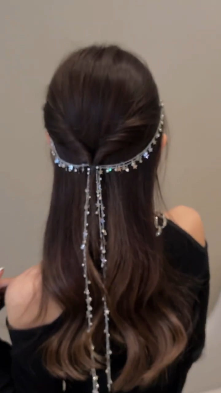 XYW きらきら 髪飾り スターヘアーチェーン ヘアブレードヘアアクセサリー ヘアクリップ 星ヘ