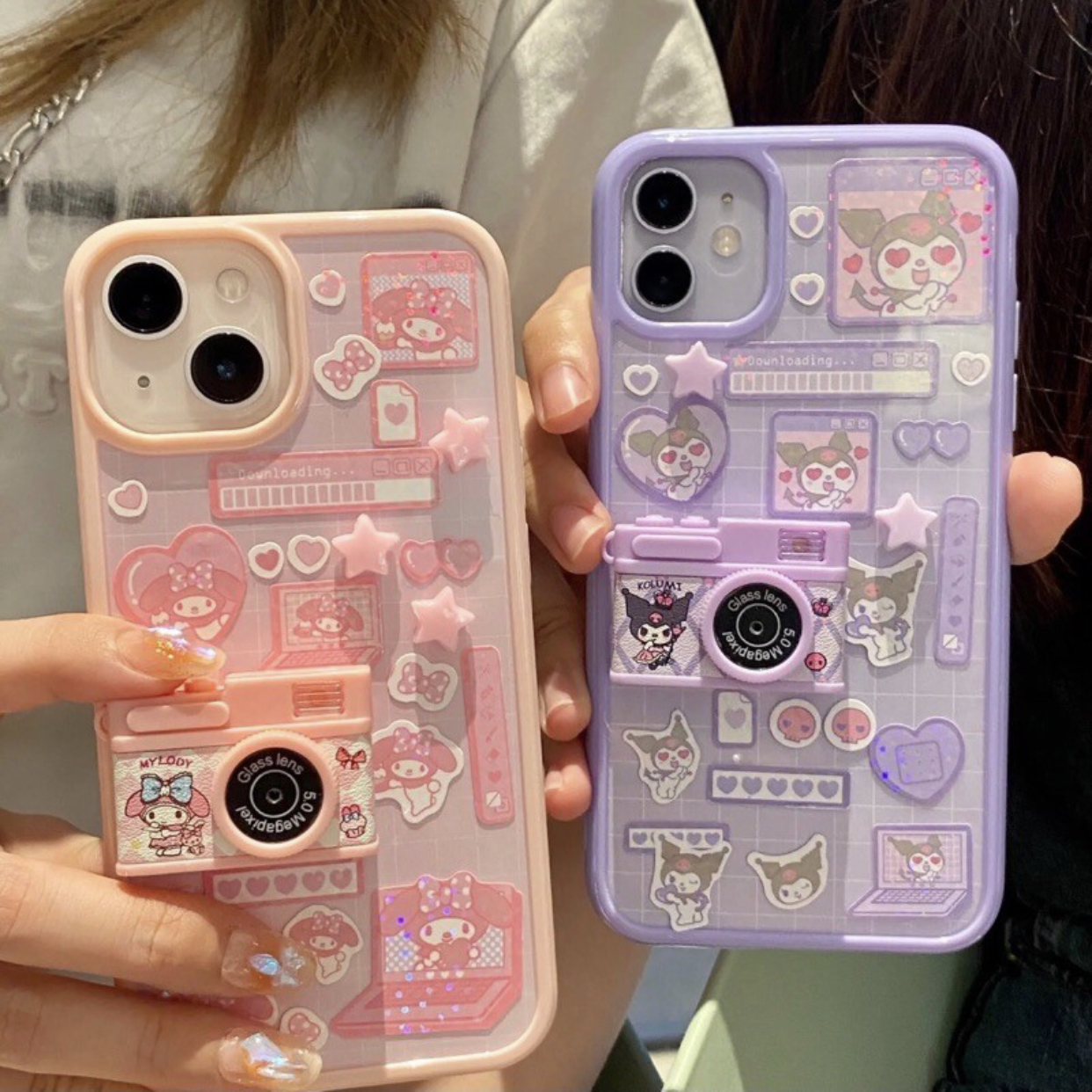 WLY かわいい サンリオ 発光カメラ DIY スマホケース 携帯電話ケース