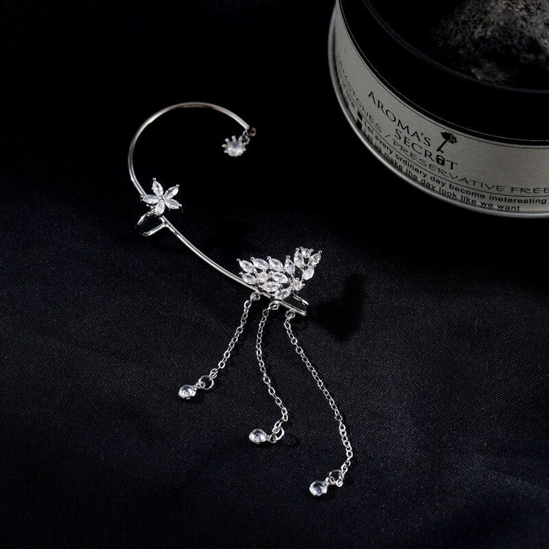 XYW 2023新作 キラキラ 花 星 フリンジ ペンダント イヤーカフ ゴールド/シルバー