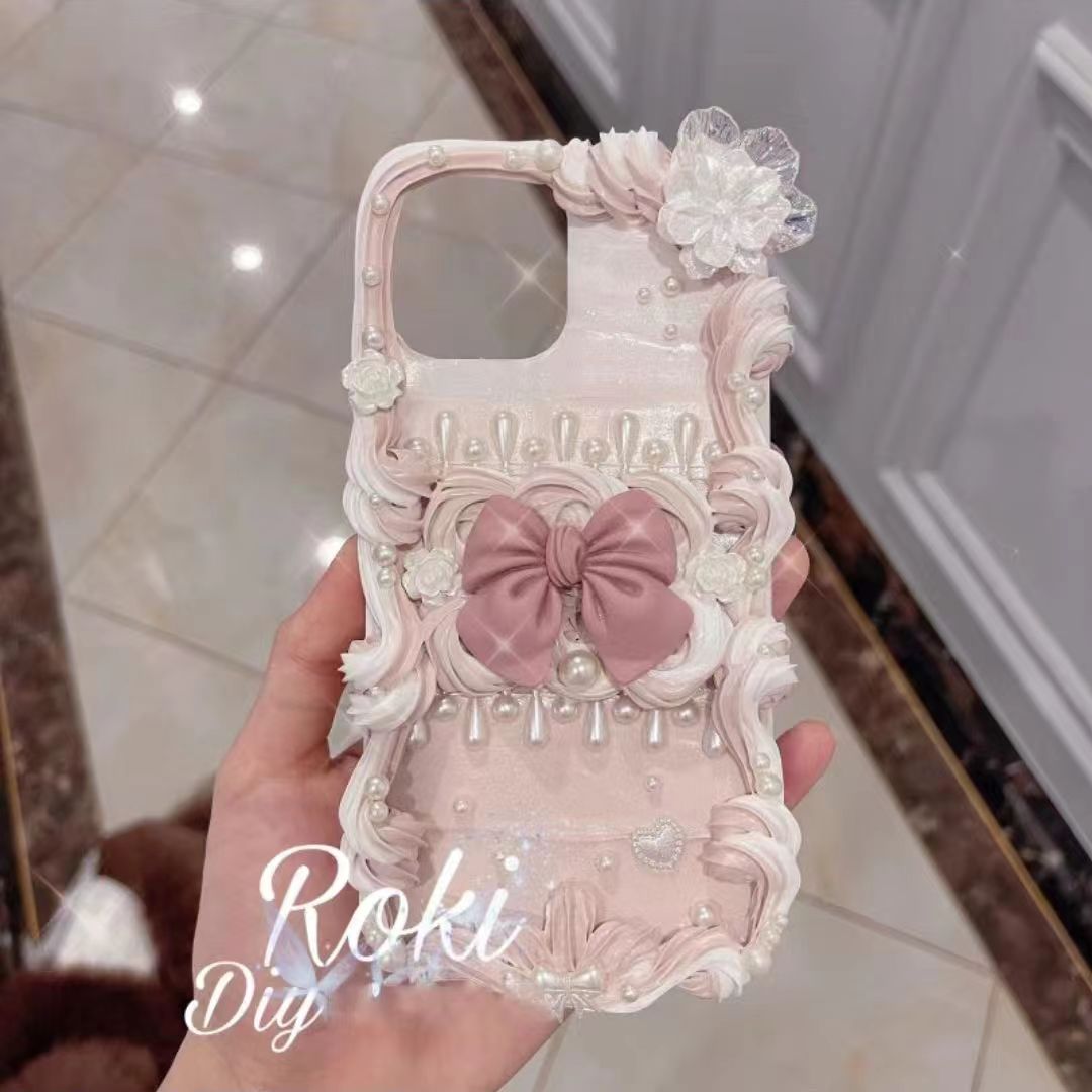 OL 手作り クリーム携帯ケース ピンクリボン