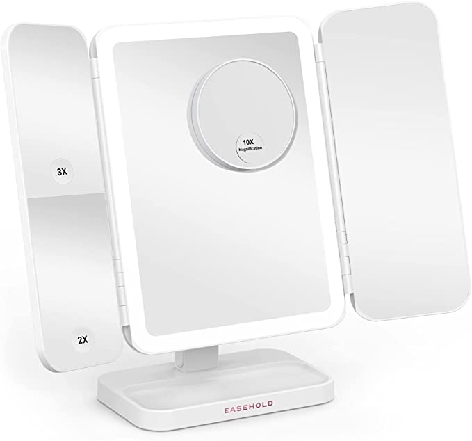 LF 化粧鏡 化粧ミラー LEDライト付き リチウム電池内蔵 充電可能 充電式 2倍 3倍 10倍拡大鏡付き 指タッチ プレゼント 蓄電可能 2021最新バージョン USB充電 コードレス