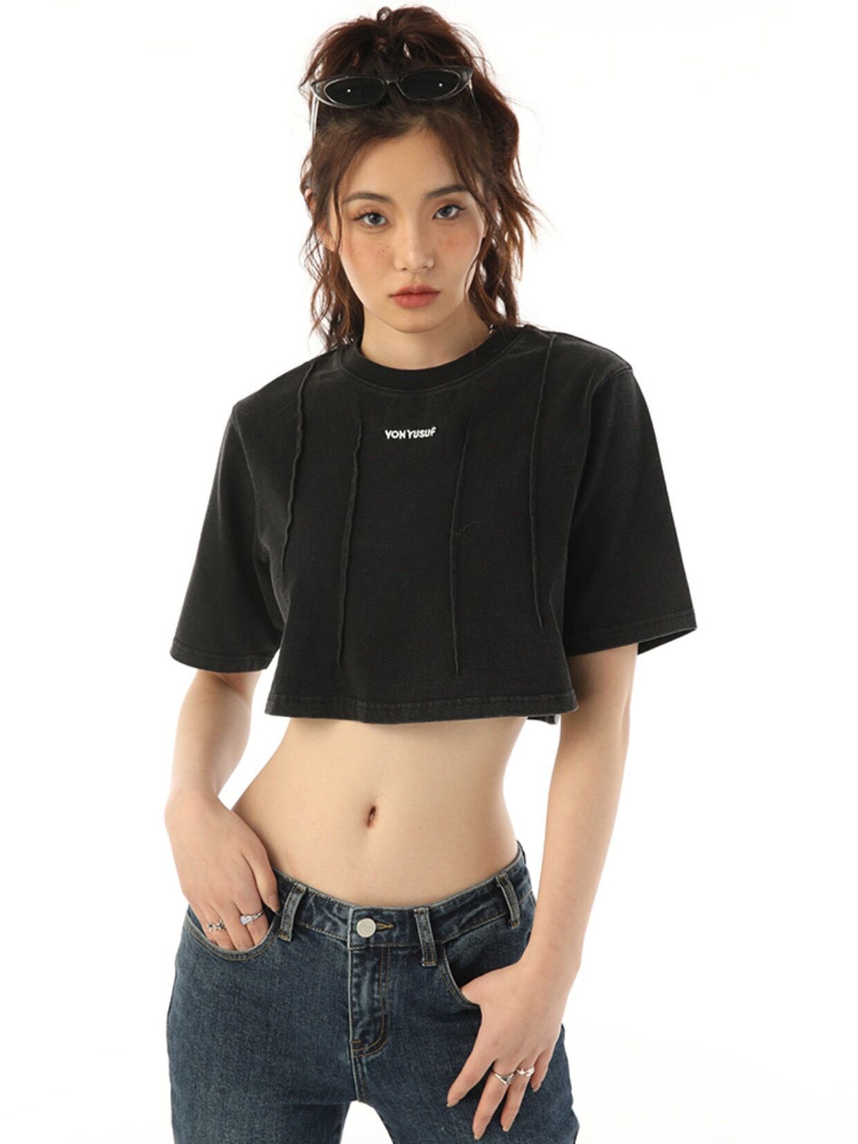 XYW オリジナルデザイン 半袖Tシャツ ショート/ロング トップス 全3色 ギャル ストリートコーデ