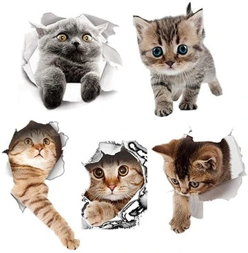 YQQ 3D かわいい 動物 リムーバブル バスルーム トイレ 座席ウォール ステッカー壁紙 猫(5匹の猫セット)