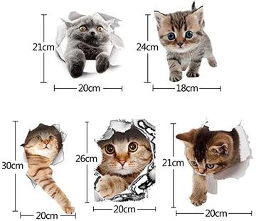YQQ 3D かわいい 動物 リムーバブル バスルーム トイレ 座席ウォール ステッカー壁紙 猫(5匹の猫セット)
