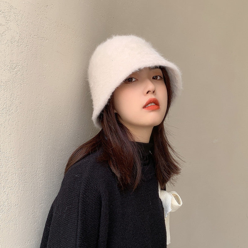 XYW レディース ラビットファー帽子 バケットハット つば広 暖かい もこもこ 厚手