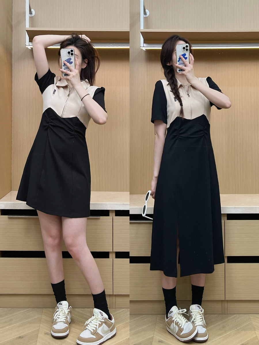 前壳 XYW 着やせ つぎはぎせっけい ロング/ショート ワンピース