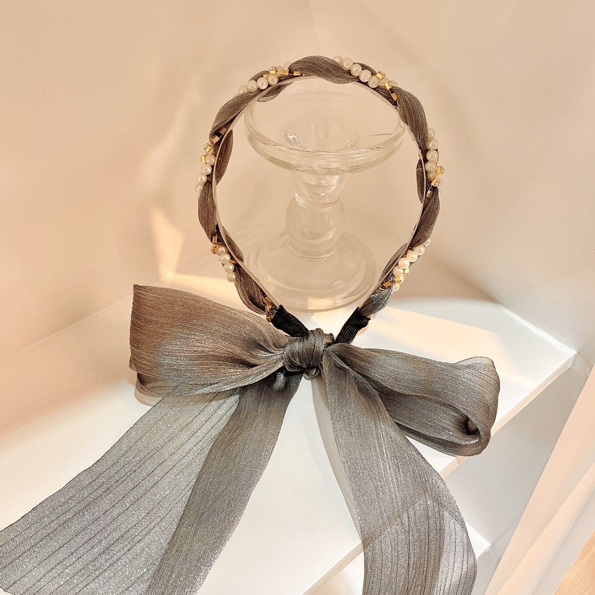 LF フレンチパールカチューシャ リボン編み 髪飾り