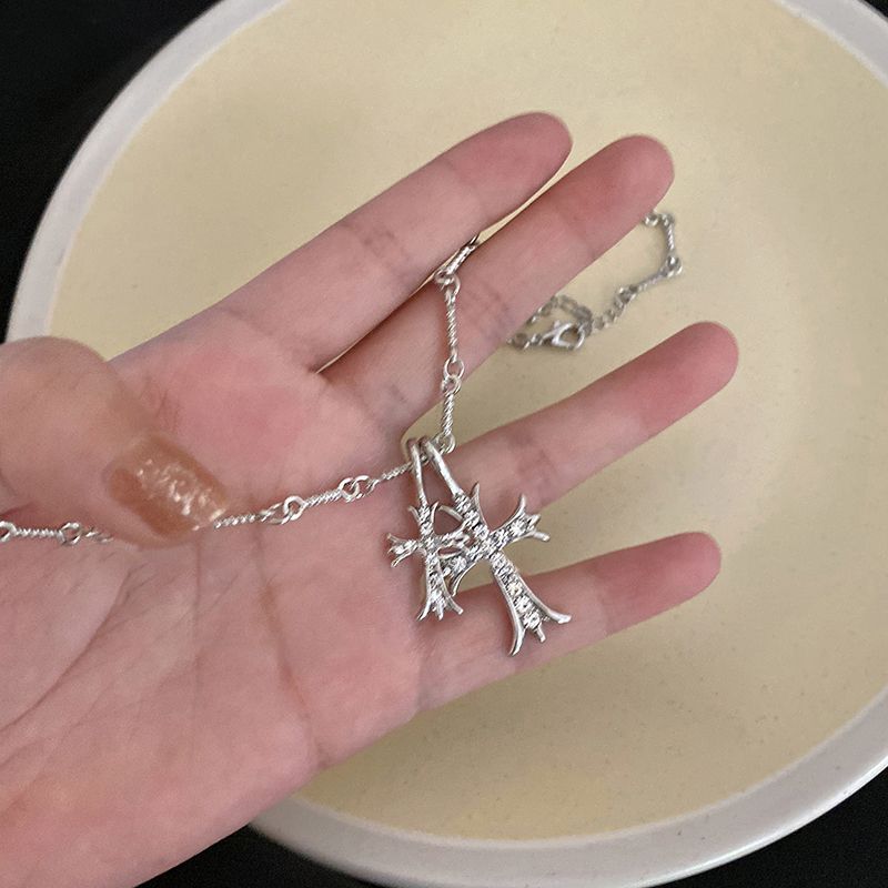 YQQ クロスネックレス 十字架 ペンダント ダブルクロス 高級感 アクセサリー