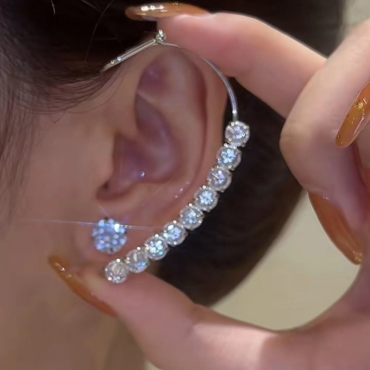 LF キラキラ ピアス+イヤーカフ フラワー イヤーフック エレガント