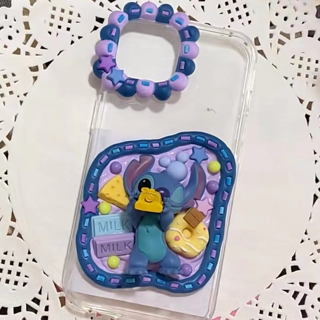 OL 手作り スティッチ クリーム入り携帯ケース