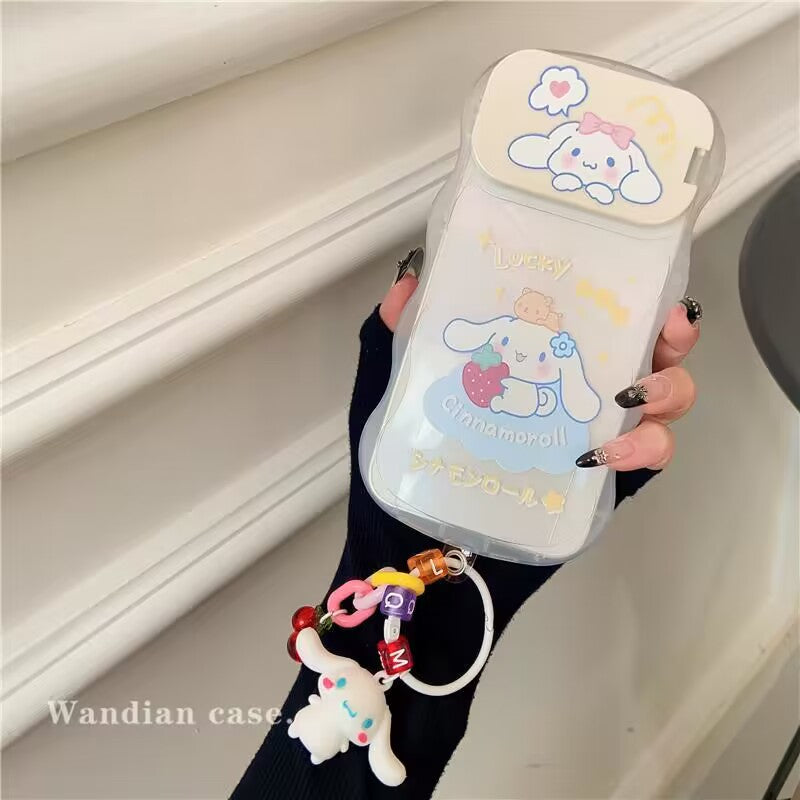 YQQ 可愛いサンリオ スマホケース 携帯電話ケース 化粧鏡 スタンド