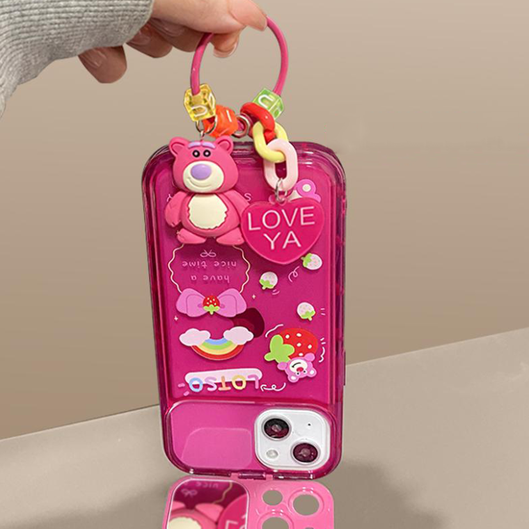 LF カートゥーン スマホケース Alien&Lotso 携帯電話ケース 化粧鏡 スタンド