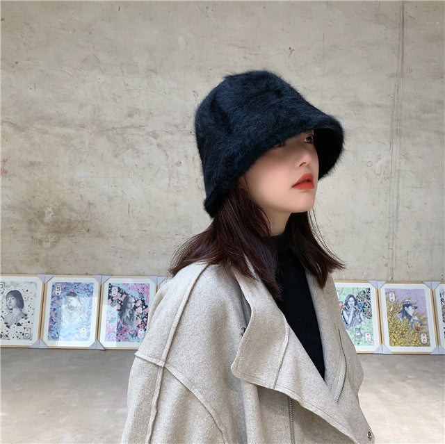 XYW レディース ラビットファー帽子 バケットハット つば広 暖かい もこもこ 厚手