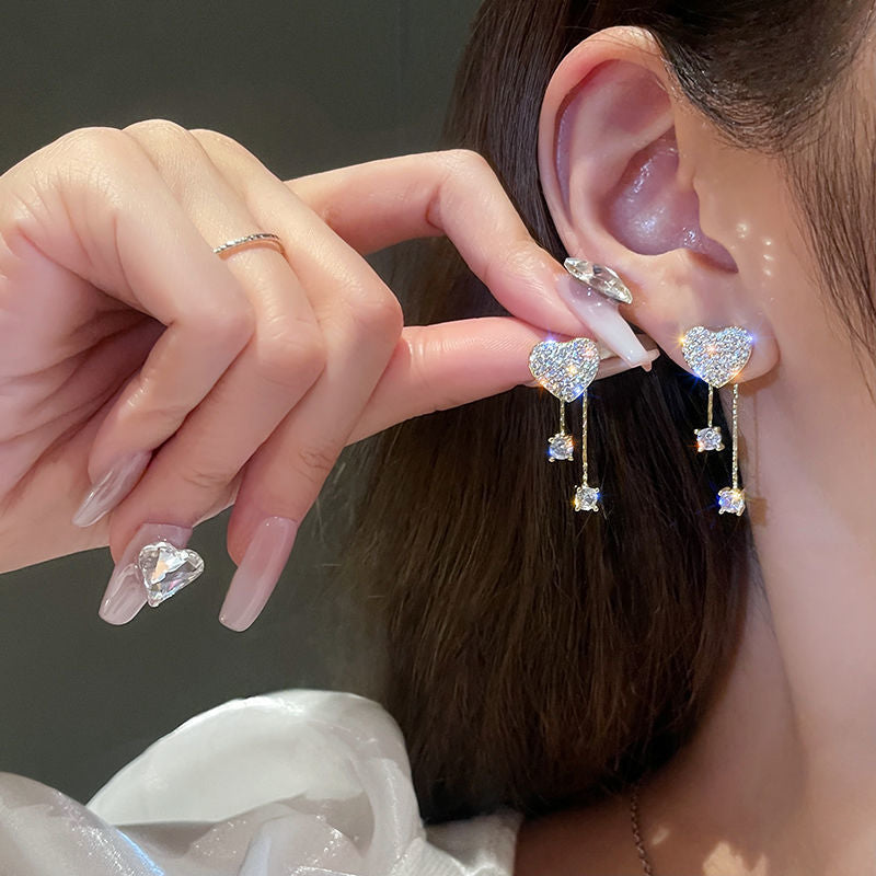 YQQ ハートピアス イヤリング タッセル ロングピアス