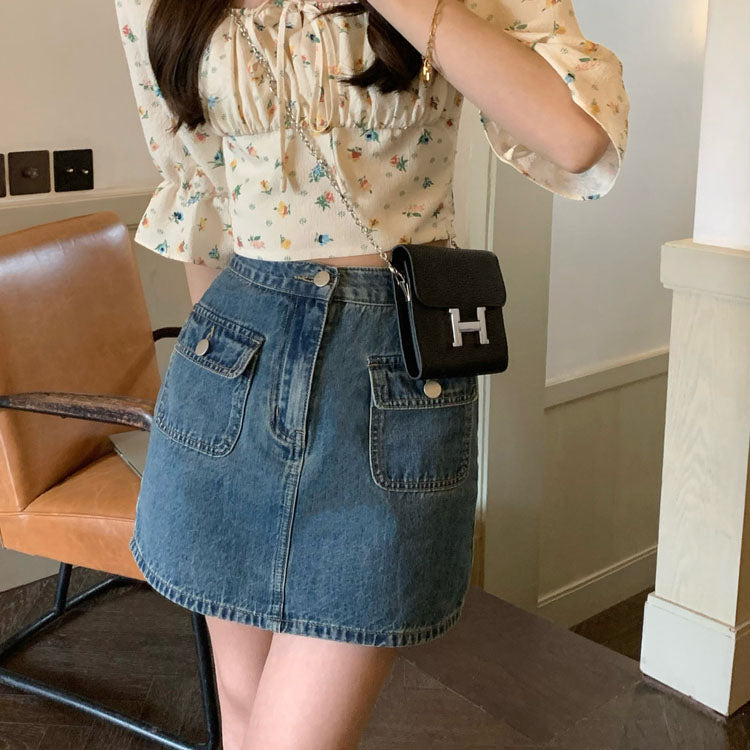前壳 XYW デザインセンス パッチワークTシャツ デニムハーフスカート ハイウエスト ショートスカート