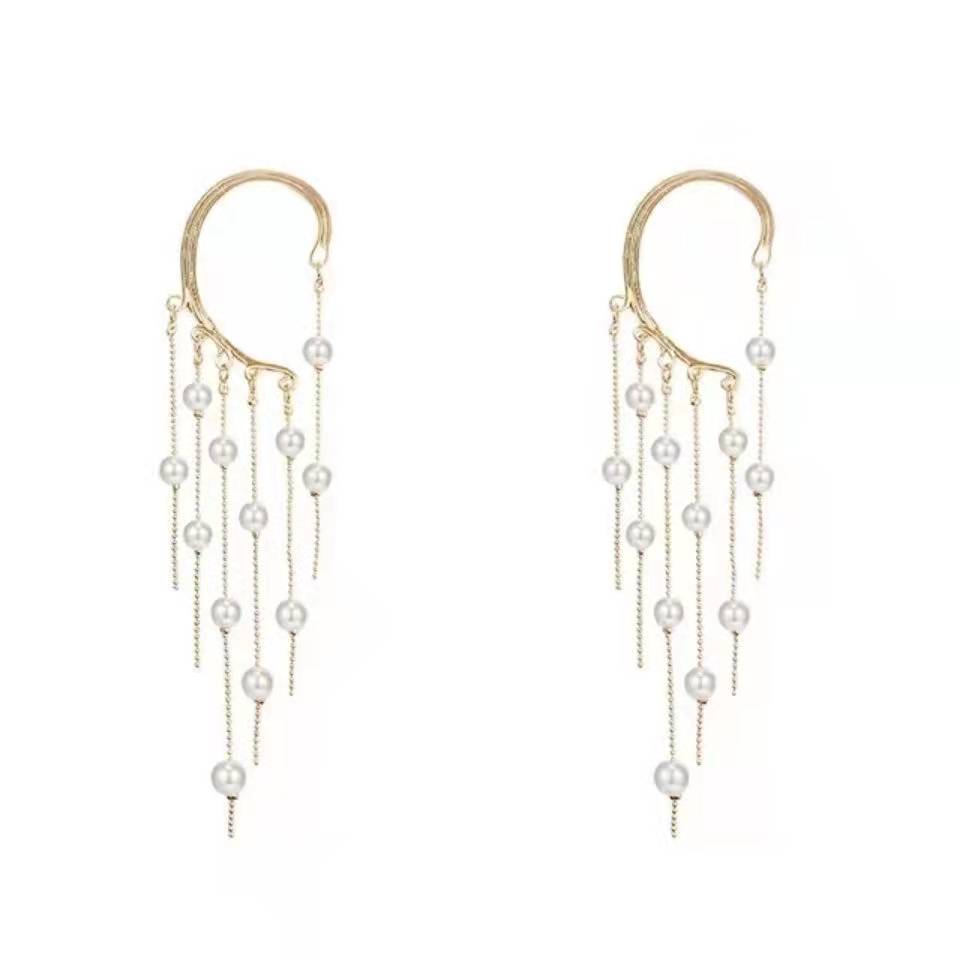 LF 韓国流行の新品 無耳洞 耳クリップ 後掛 パールフリンジ