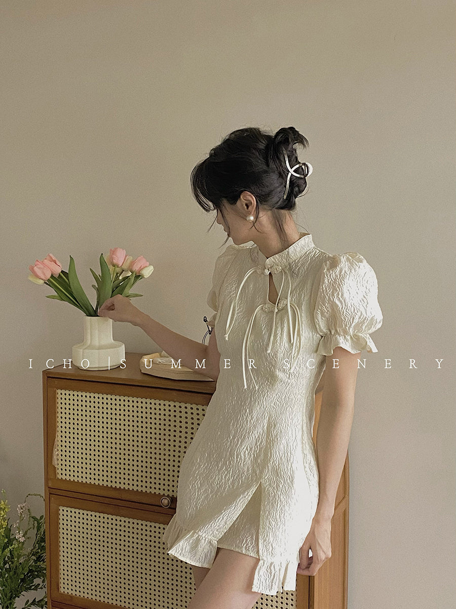 前売 XYW 2023春夏新作 ワンピース女性夏フリルパフスリーブスリムスカート