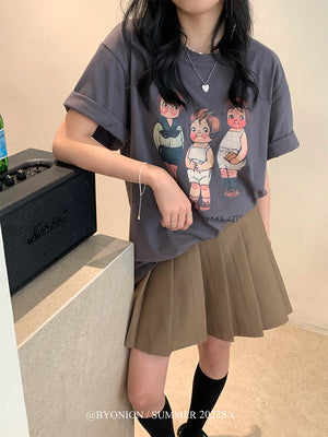 XYW 春と夏新作 レースブラウス シャツ ショートトップス + プリーツスカート