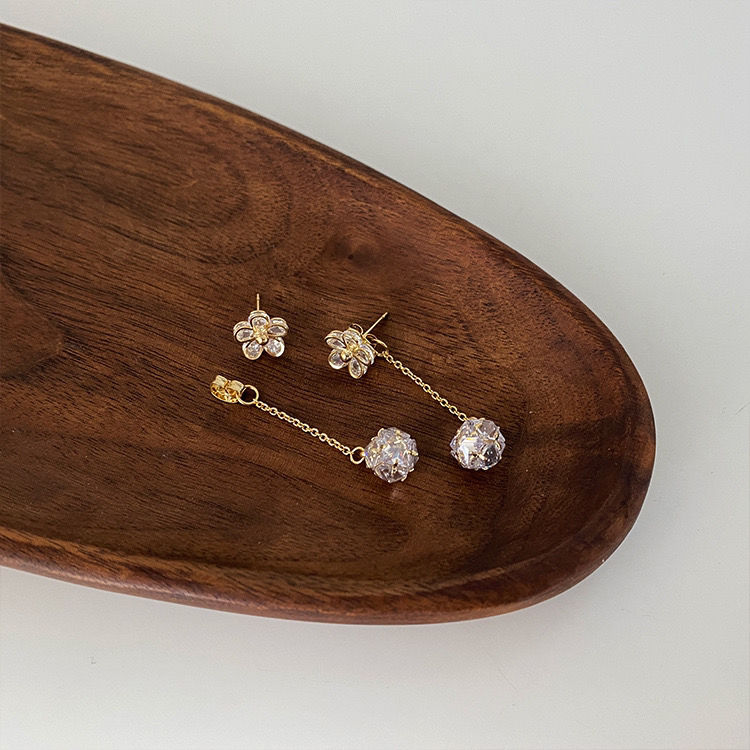 LF ジルコンチェーン 水晶花ピアス