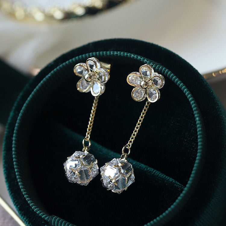 XYW 2022新作 ジルコンチェーン 水晶花ピアス