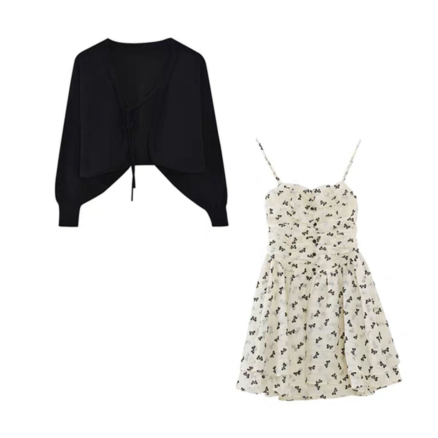 春新作 かっこかわいい カーディガン ジャンパースカート 花柄 ワンピース セットのコピー