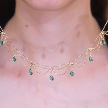 前壳 XYW 敦煌の舞 ネックレス グリーン&ゴールド