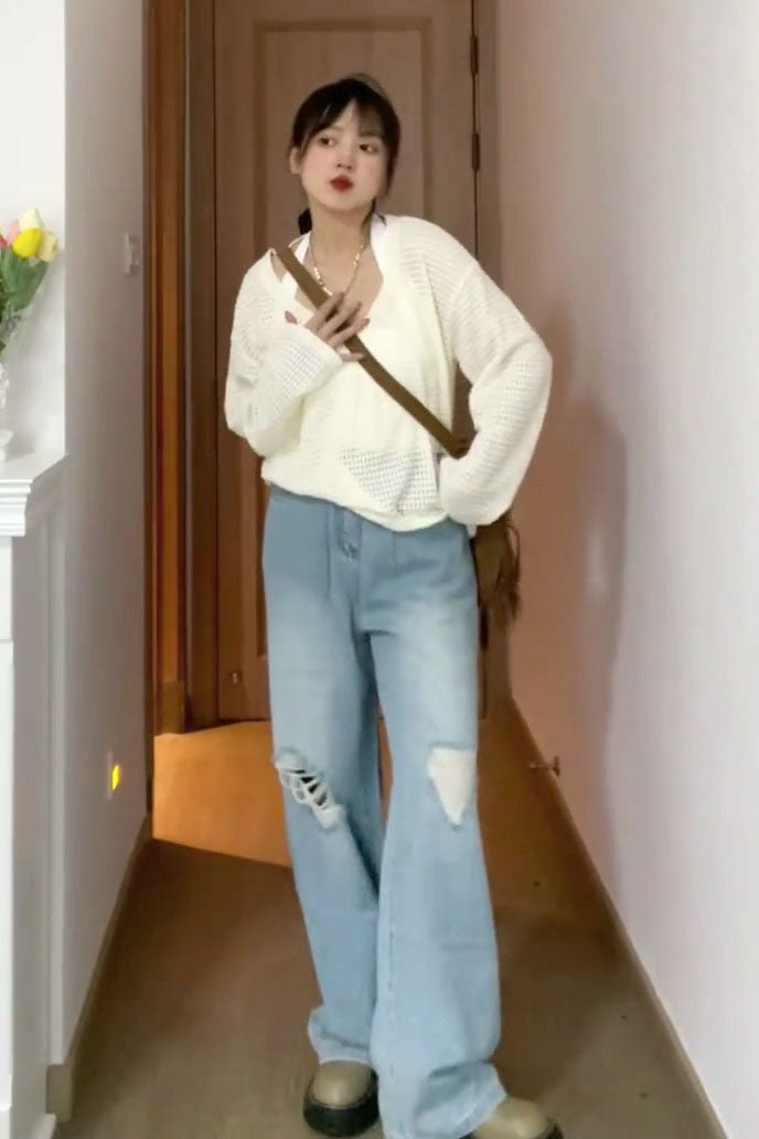 XYW 夏新作 ブラウス ルーズ 透かし彫り トップス ハンギングネックベスト