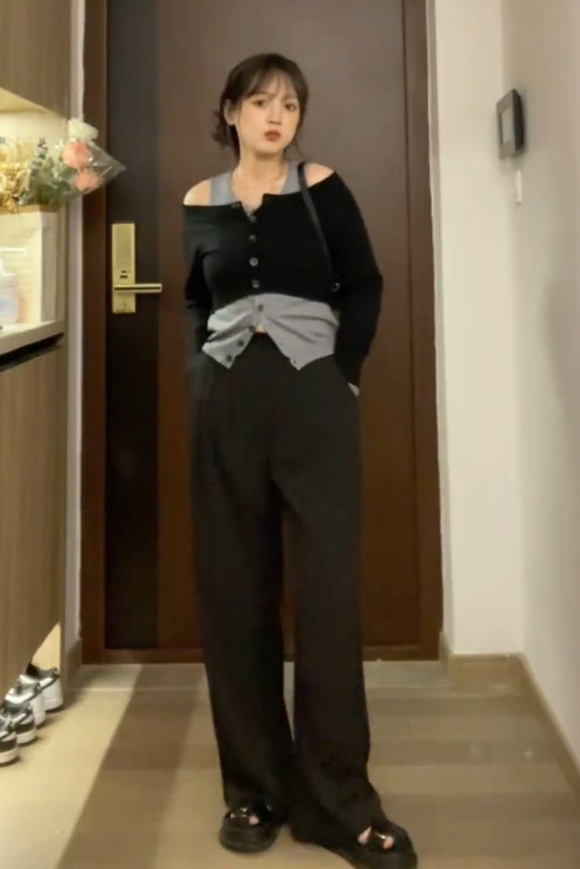 XYW 着やせ ハイウエスト スラックス ガチョウパンツ